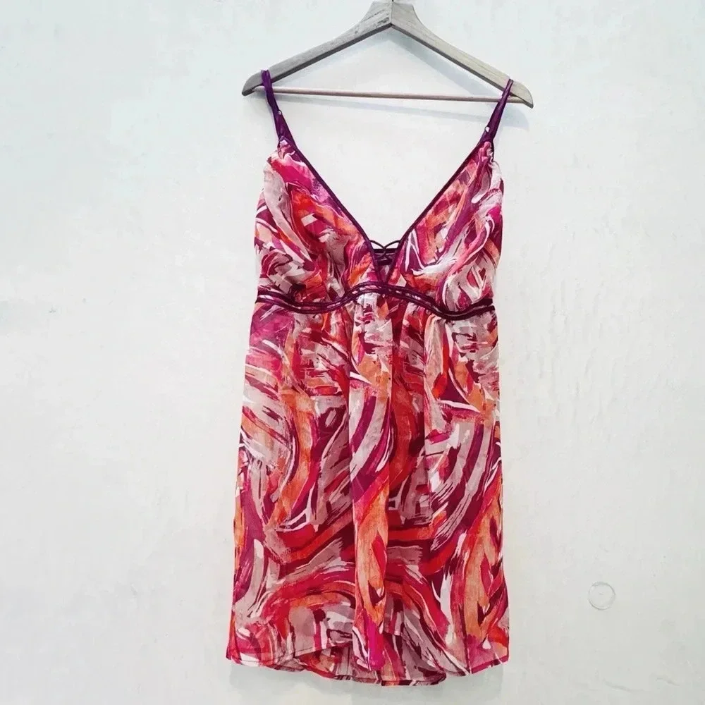 Cacique || Sheer Night Top & Thong in Vivid Multi Color Dreams 26/28 (3x) - Picture 2 of 10